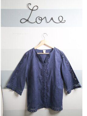 CHICO'S 100% Cotton Embroidered Eyelet Popover Tunic